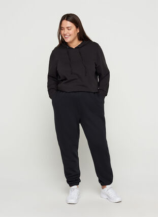Sweatshirt met capuchon en geribbelde randen, Black, Model image number 2