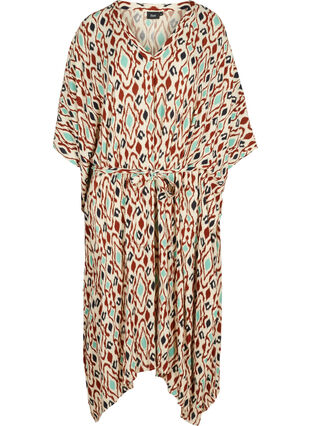 Midi-jurk met print en striksluiting in viscose, Angora AOP, Packshot image number 0
