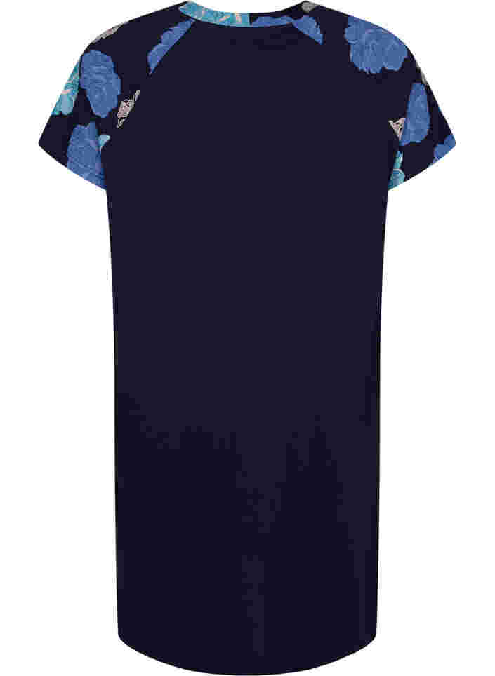 Katoenen pyjama jurk met korte mouwen en print, Blue Flower, Packshot image number 1