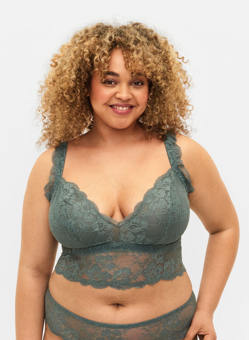 Kanten bralette zonder beugel, Balsam Green Ass, Model image number 0