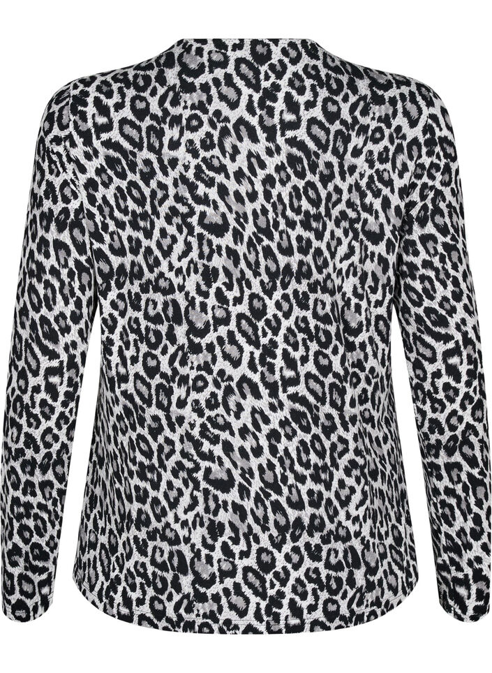 Blouse met lange mouwen en luipaardprint, Grijs, Packshot image number 1