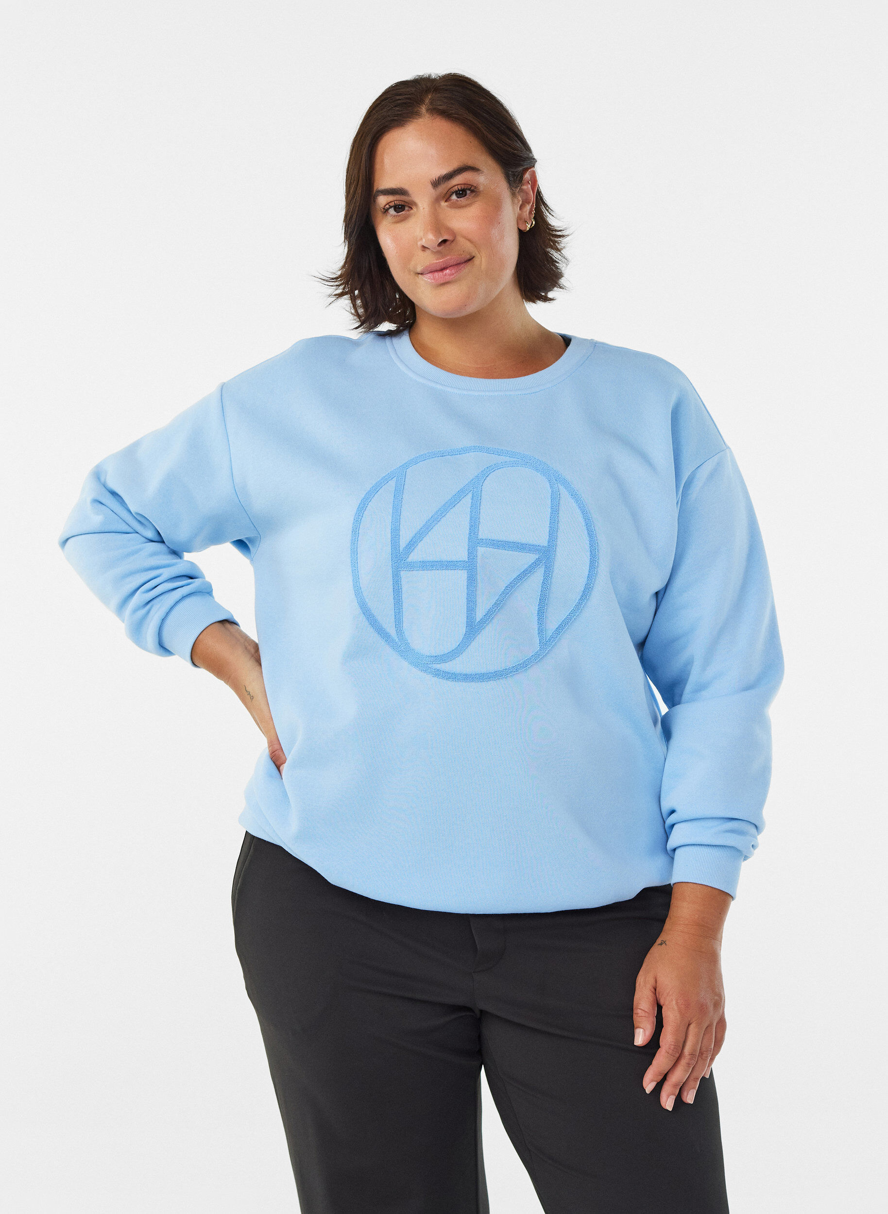 Sweatshirt met badstof logo, Blauw, Model