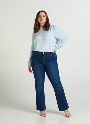 Ellen bootcut jeans met hoge taille, Blue denim, Model image number 1