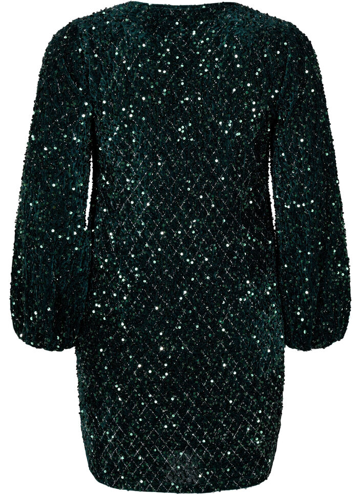 Paillettenjurk met een V-hals en ruitjespatroon, Rain Forest Sequins, Packshot image number 1