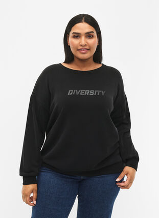 Sweatshirt met tekstprint, Black, Model image number 0