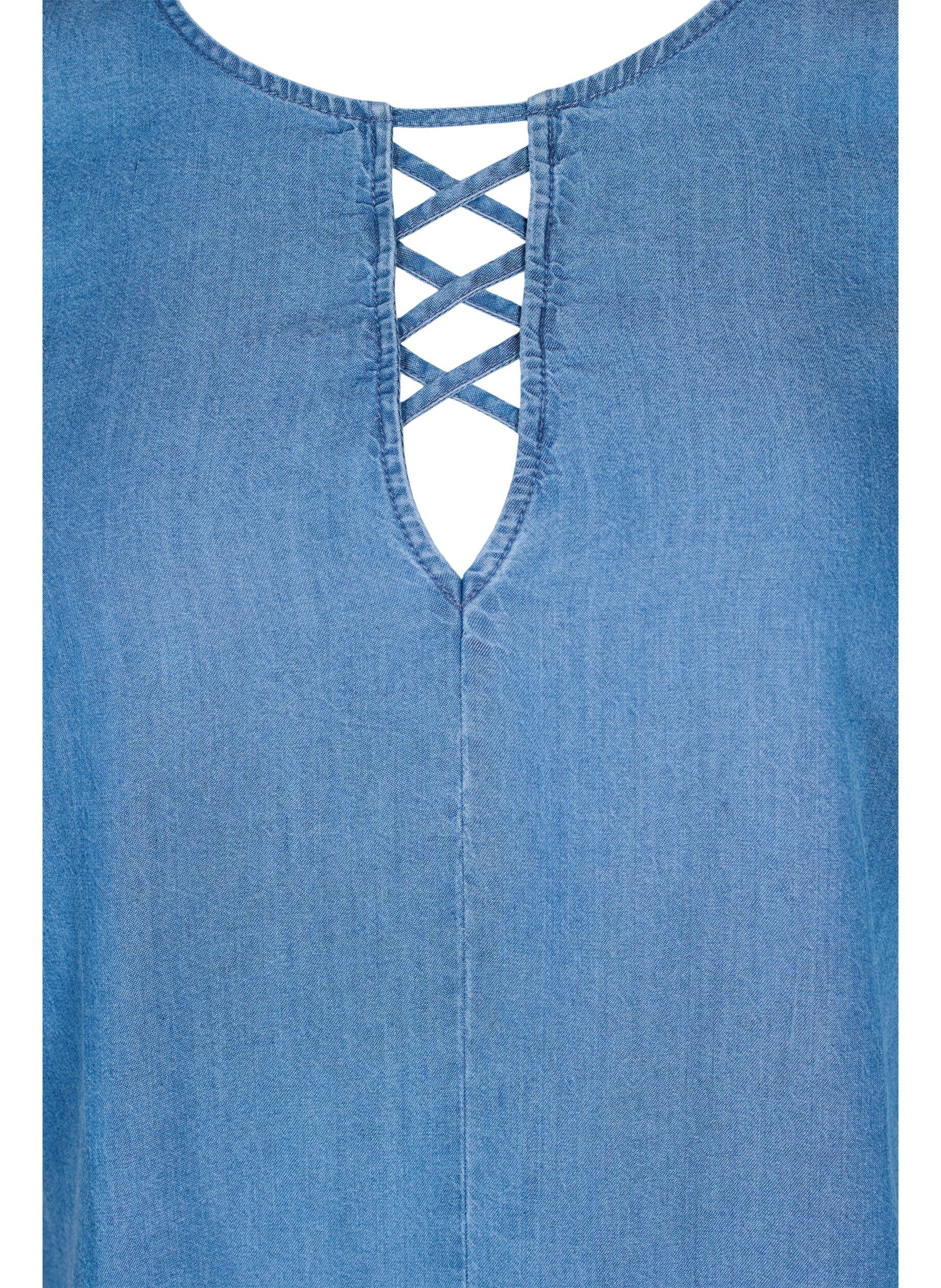 Zizzi Blouse met korte mouwen van lyocell (TENCEL&trade;), Blue denim, Packshot image number 2