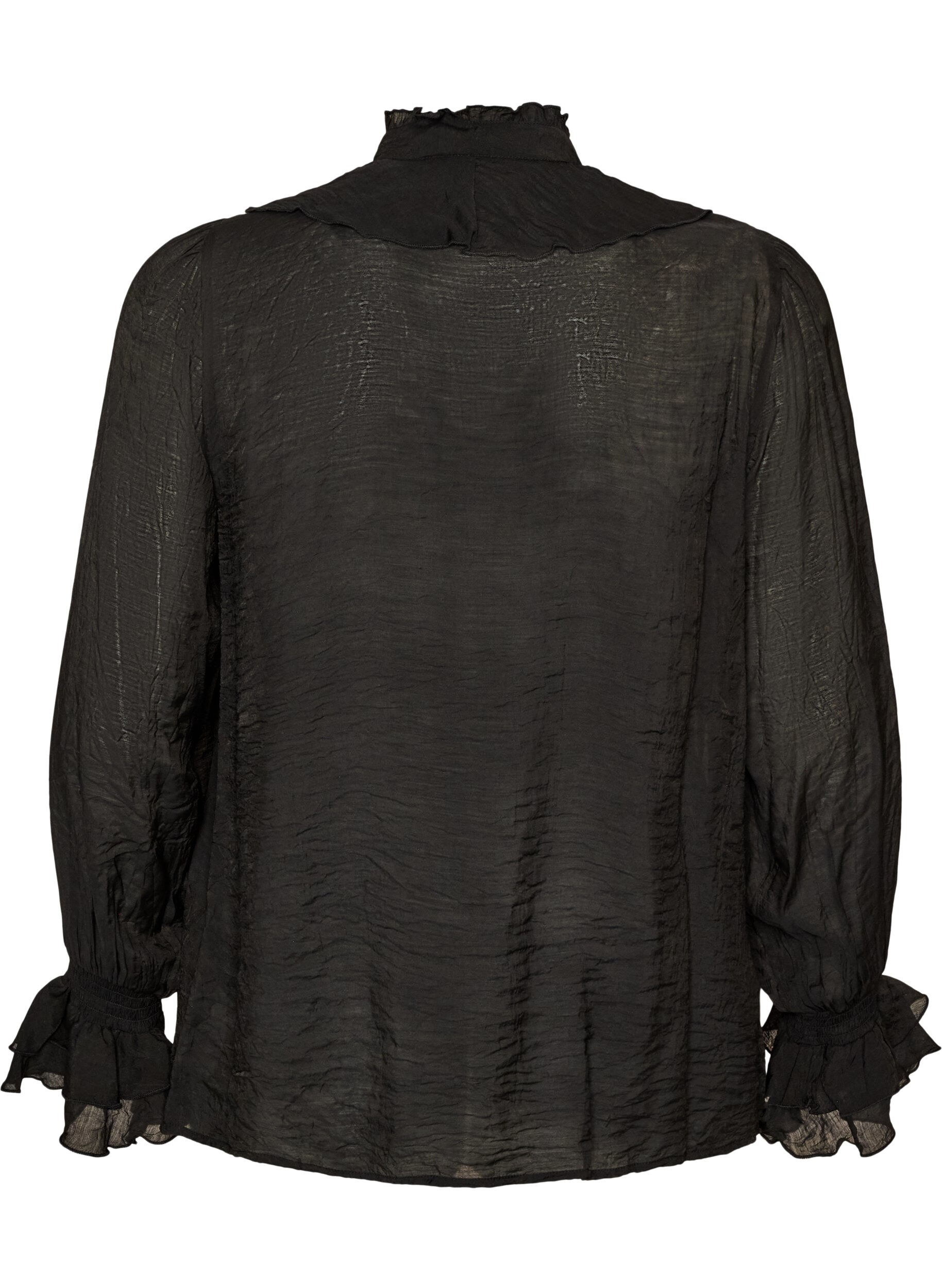 ZizziViscose blouse met ruches en lange mouwen, Zwart, Packshot image number 1