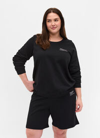 Katoenen sweatshirt met tekstprint, Black, Model
