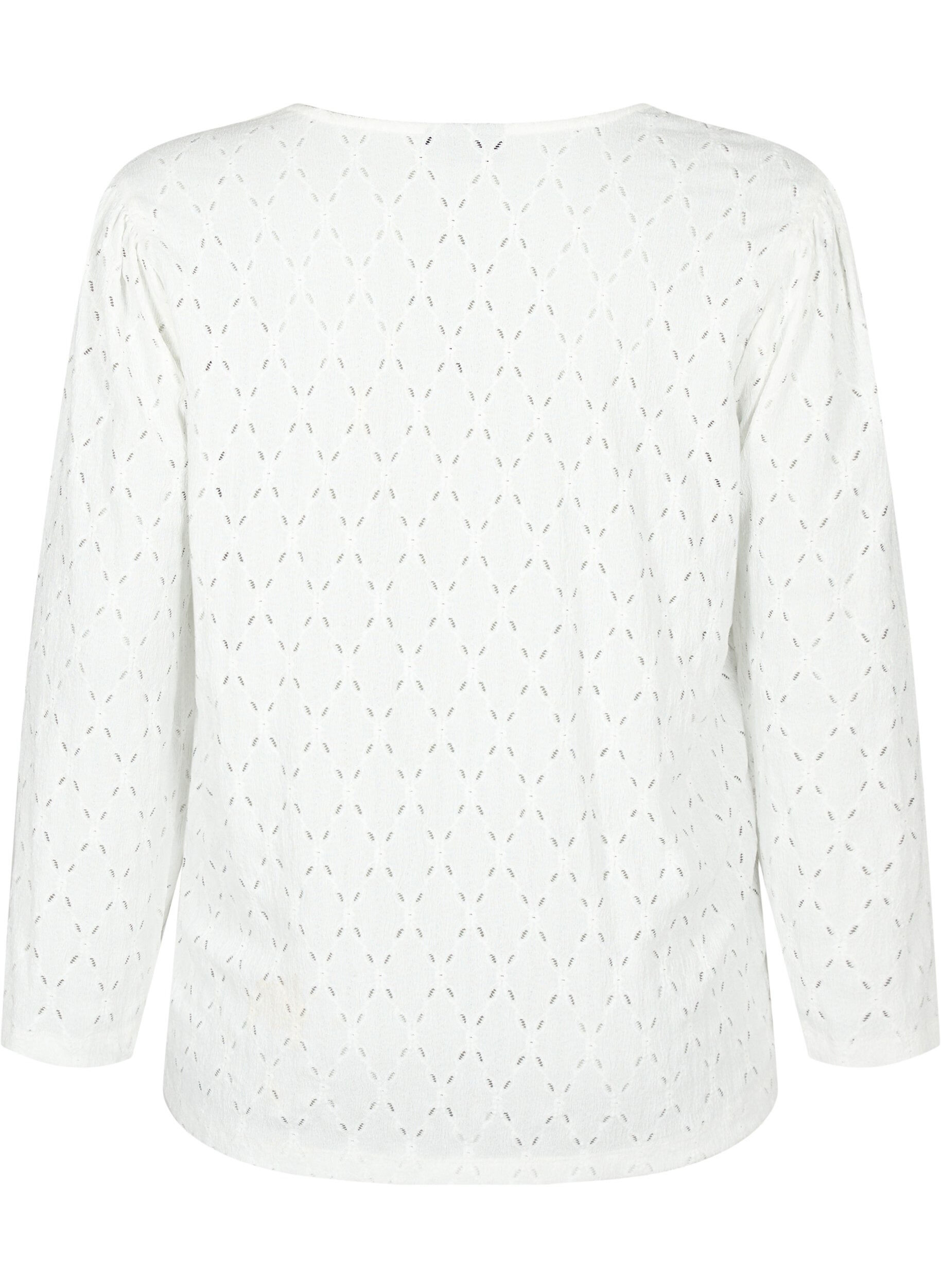 Zizzi Blouse met V-hals en gaatjespatroon, Off White, Packshot image number 1