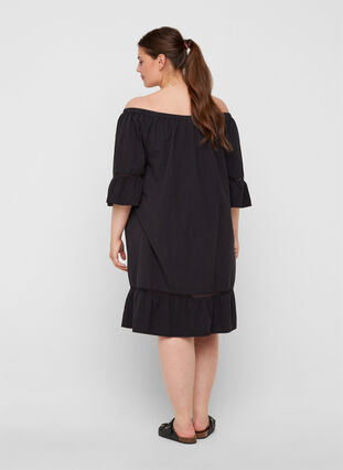 Katoenen jurk met kanten rand en korte mouwen, Black, Model image number 1
