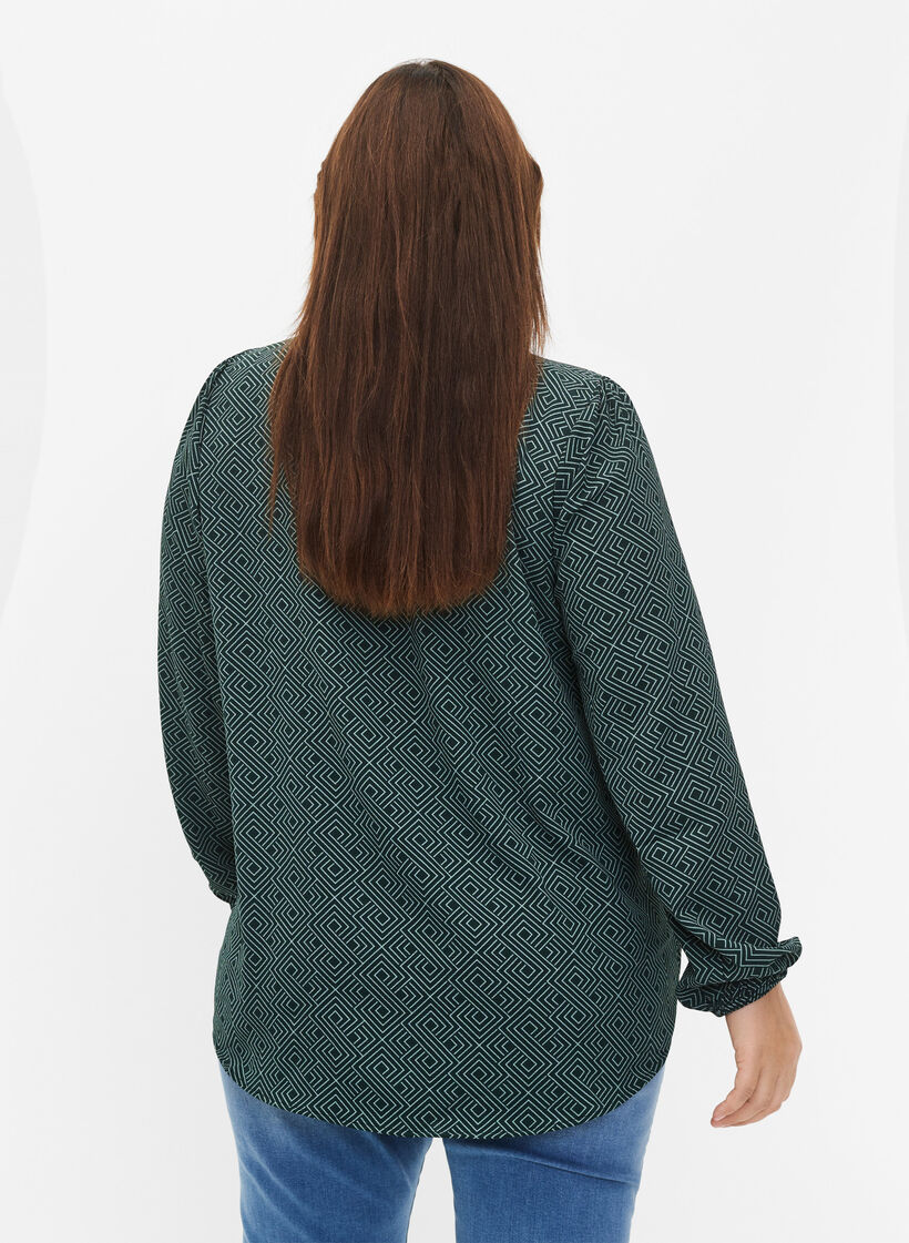 Shirtblouse met V-hals en print, Scarab Graphic AOP, Model image number 1