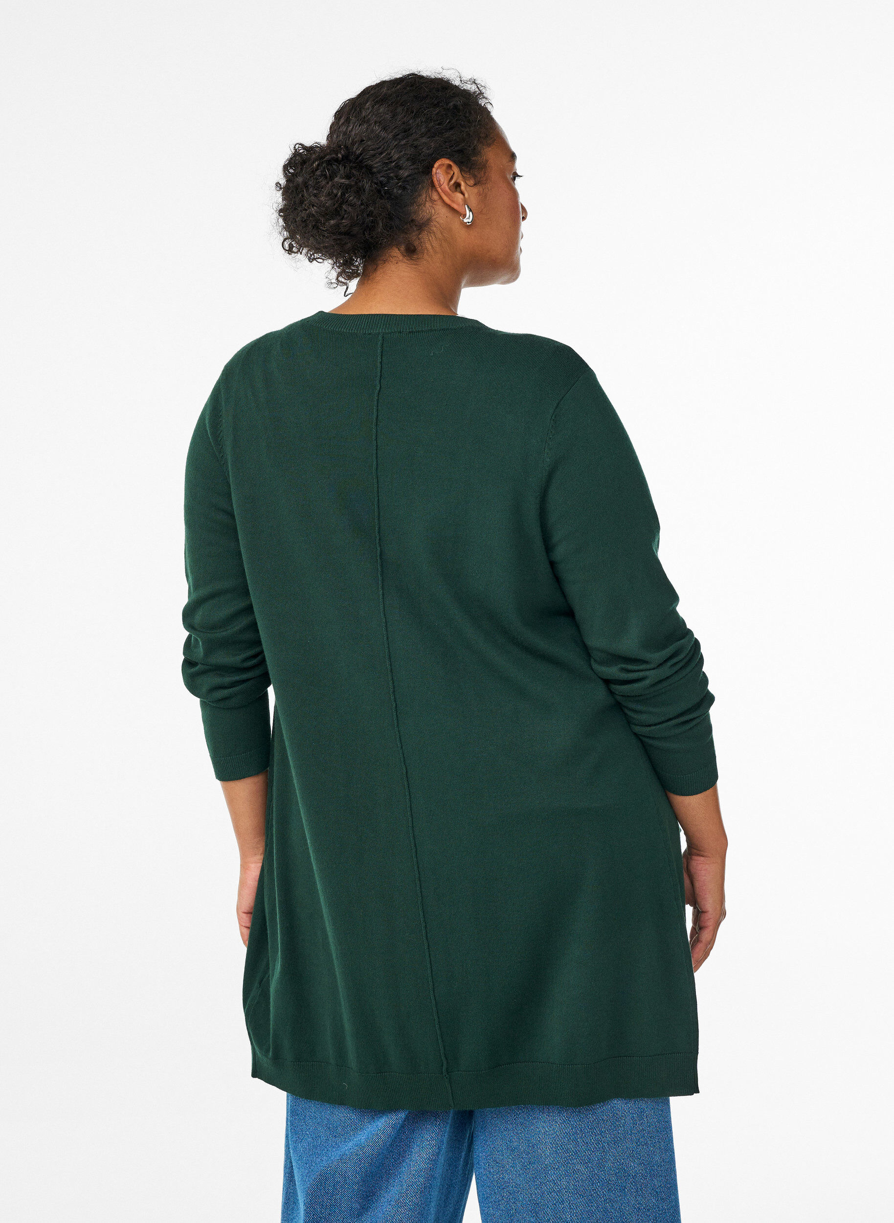 Zizzi Lang gebreid vest van een viscose mix, Groen, Model image number 2