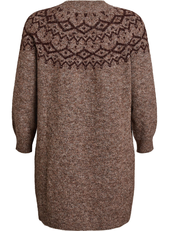 Gebreide jurk met jacquardpatroon, Bruin, Packshot image number 1