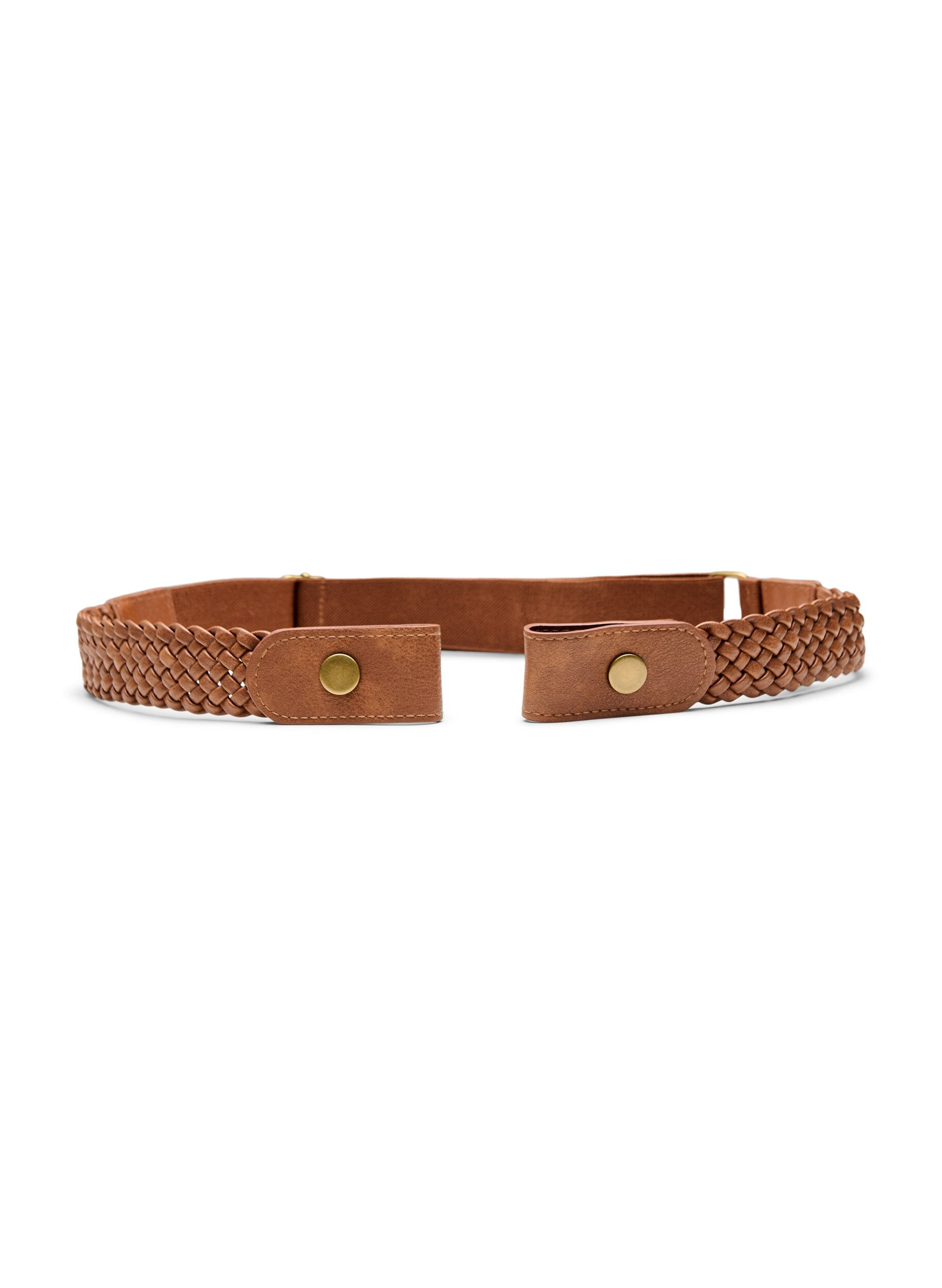 Zizzi Gevlochten elastische riem, Bruin, Packshot image number 0