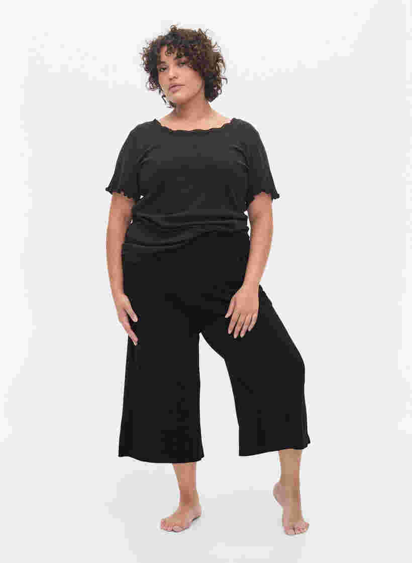 Pyjama top in rib met korte mouwen, Black, Model image number 2