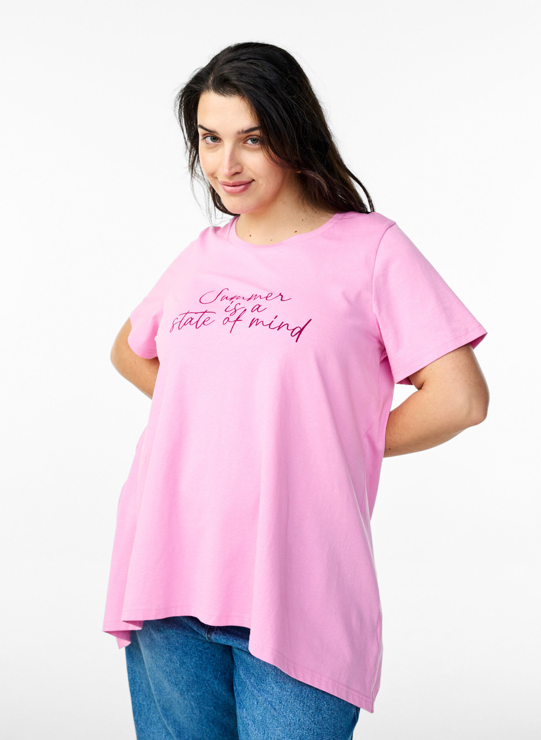 T-shirt met ronde hals en A-lijn vorm, Roze, Model