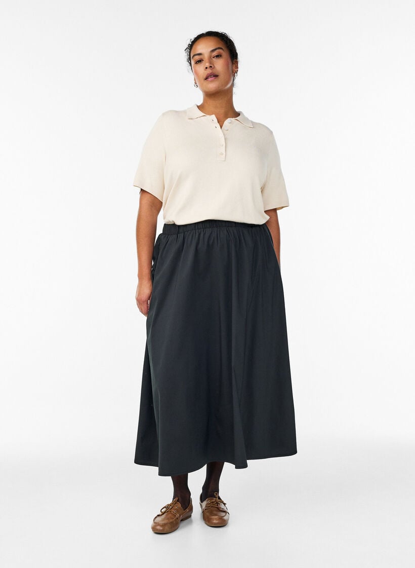 Fijngebreid poloshirt met korte mouwen, Beige, Model image number 0