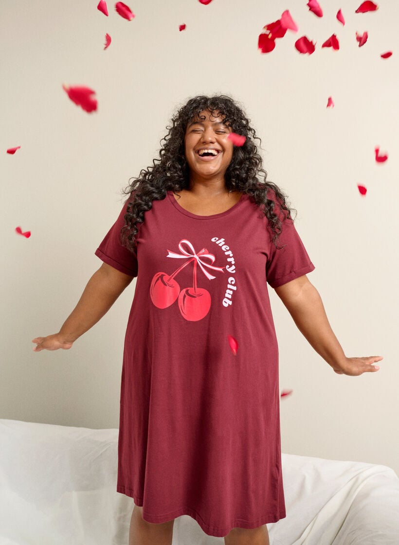 Nachtjapon van biologisch katoen met korte mouwen, Rood, Image image number 0