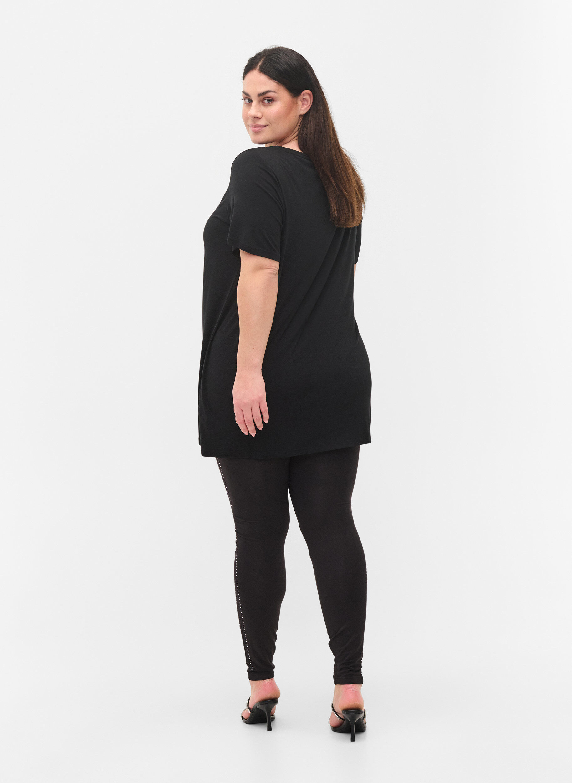 Zizzi Viscose legging met steentjes in de zijkant, Black, Model image number 1