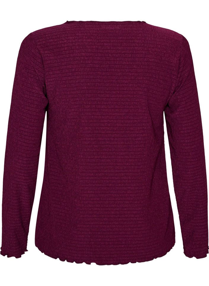 Blouse met structuur en golvende randen, Paars, Packshot image number 1