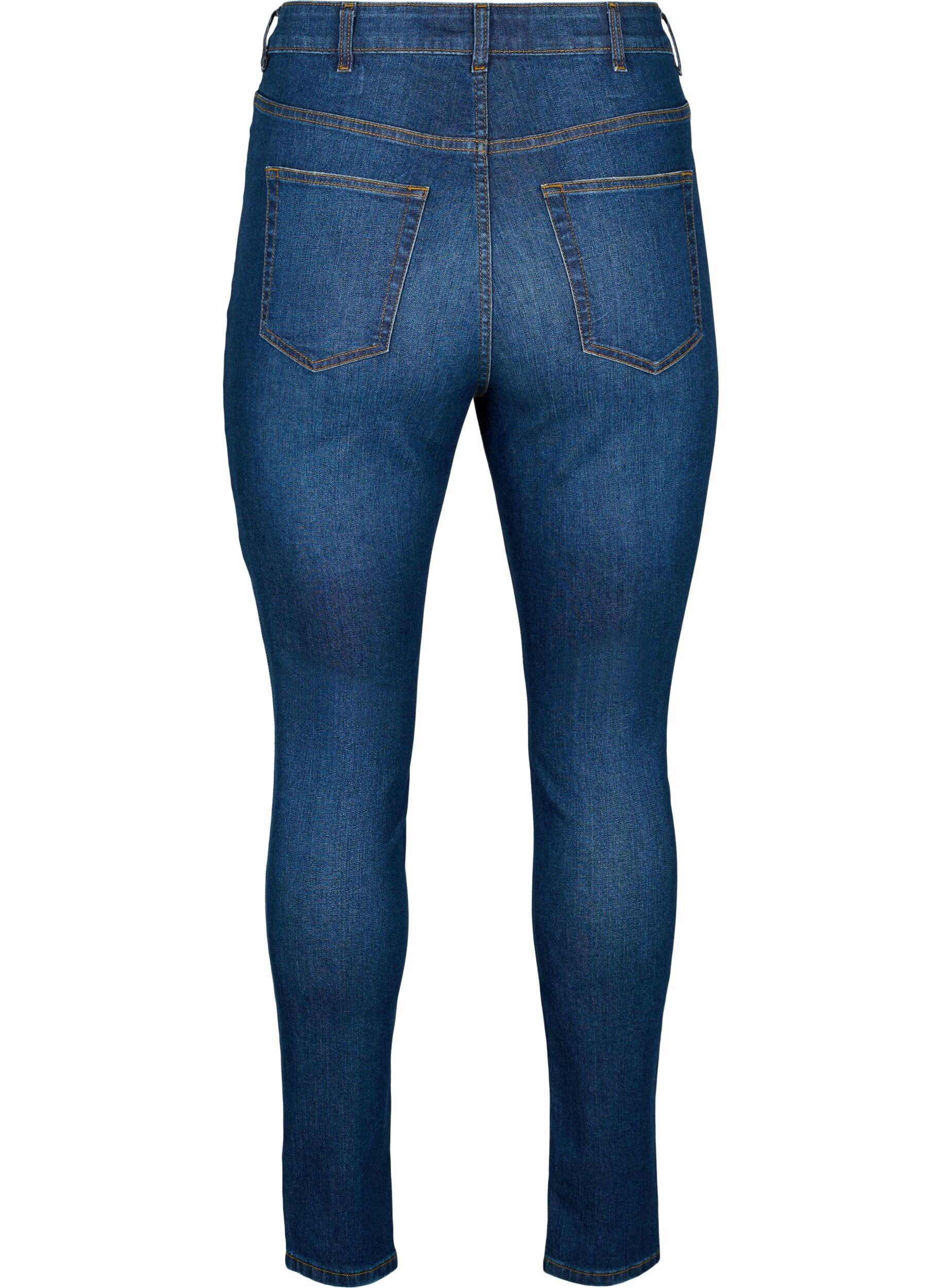 Zizzi Super slanke destroyed Amy jeans met hoge taille, Dark blue, Packshot image number 1