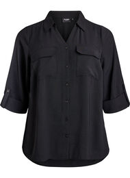 Shirt met 3/4 mouwen en borstzakken, Zwart