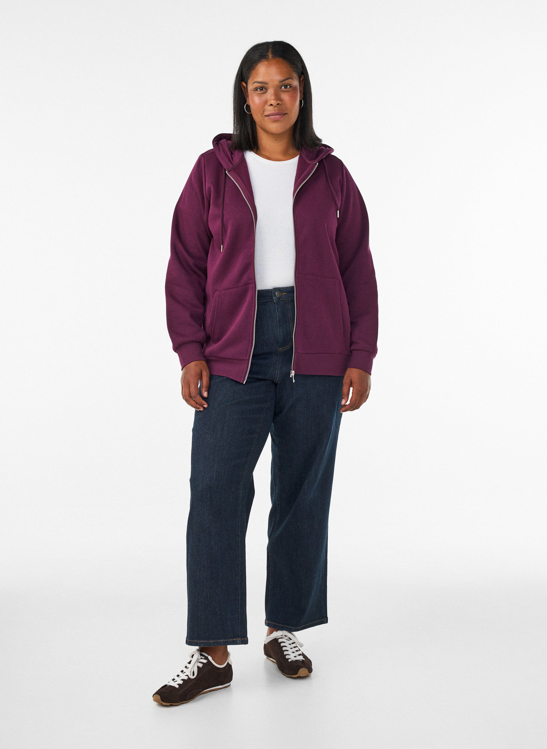 ZizziSweatshirt met capuchon, ritssluiting en zakken, Paars, Model image number 1