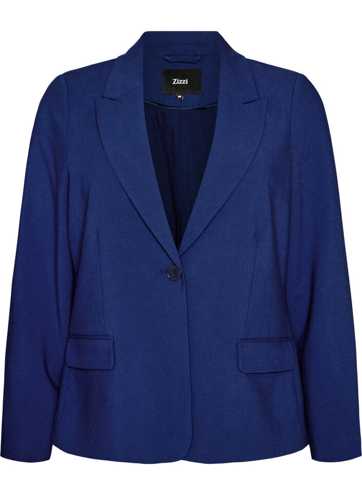 Klassieke blazer met knoopsluiting en zakken, Blauw, Packshot image number 0