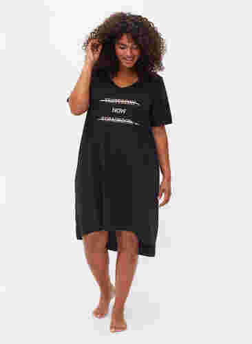 Katoenen nachthemd met print, Black w. Gold Foil, Model image number 2