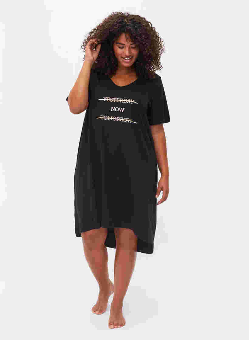 Katoenen nachthemd met print, Black w. Gold Foil, Model image number 2