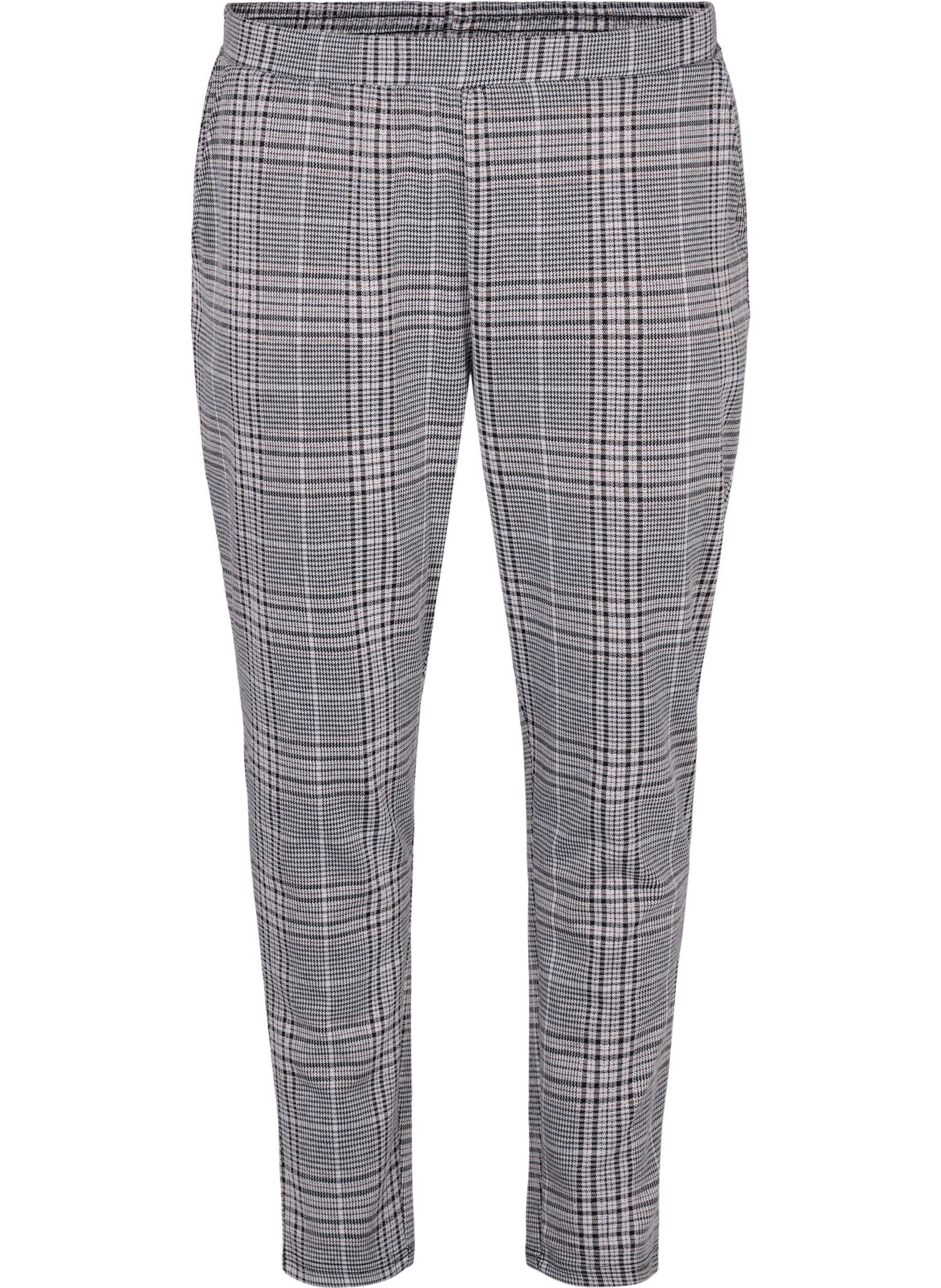 Zizzi Cropped Maddison broek met geruit motief, Black Check, Packshot image number 0
