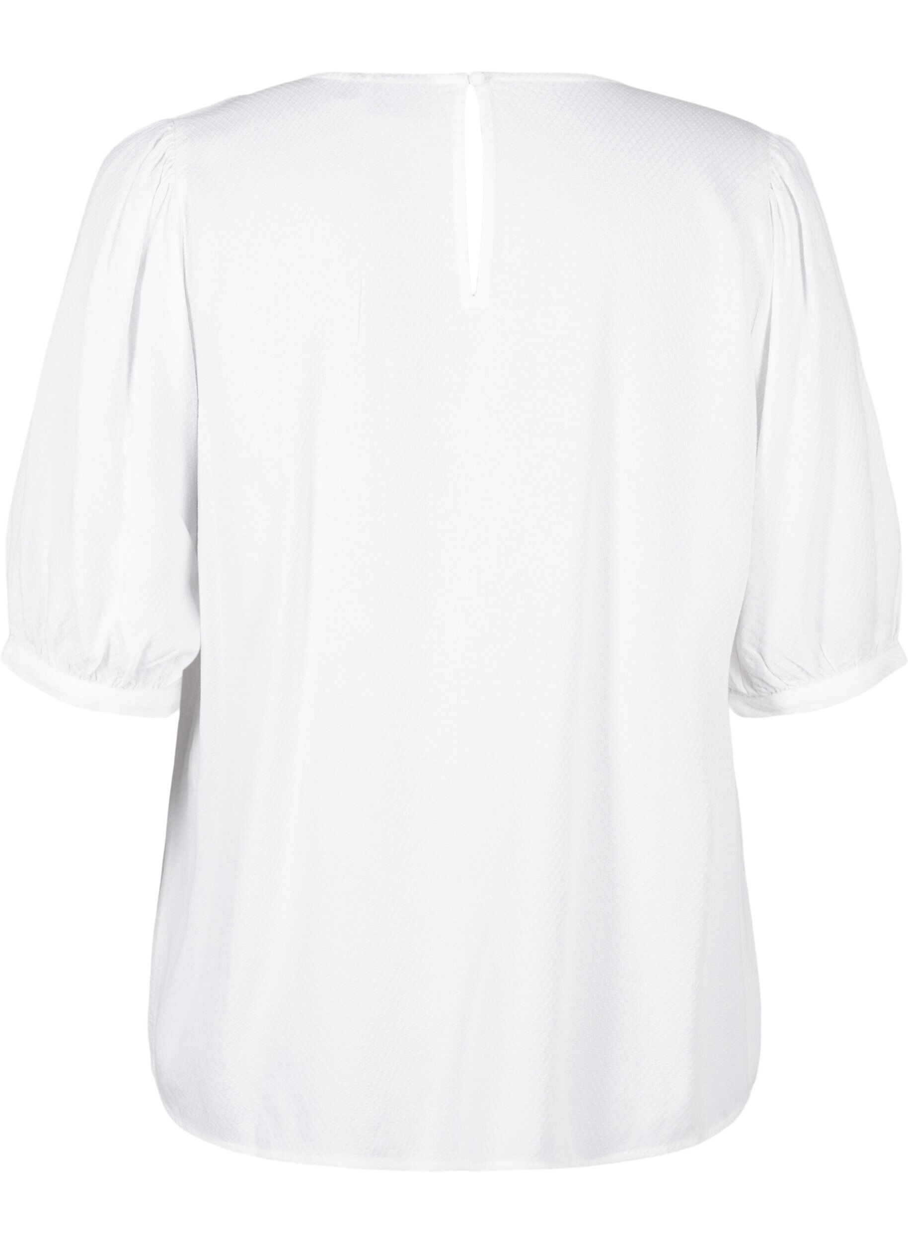 Zizzi Blouse van viscose met halflange mouwen, Bright White, Packshot image number 1