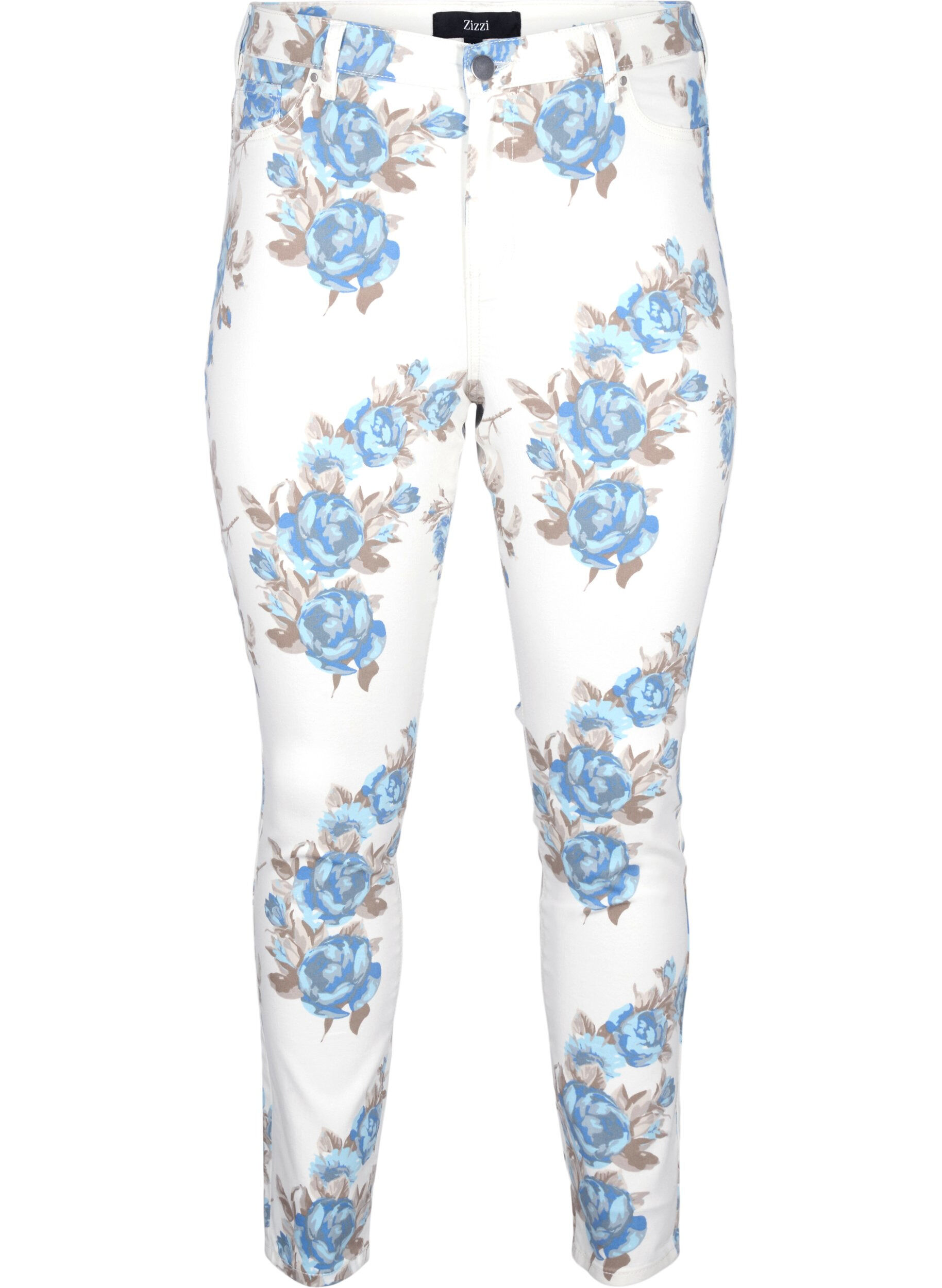 Zizzi Superslanke Amy jeans met bloemenprint, Wit, Packshot image number 0