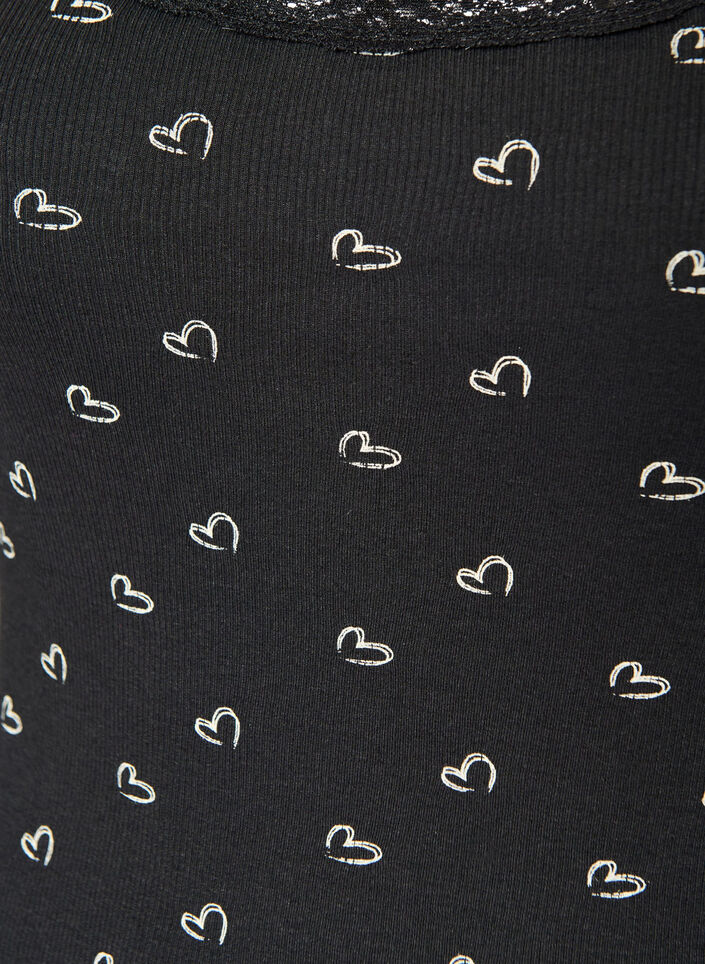 Top met print en kanten rand, Zwart, Packshot image number 2