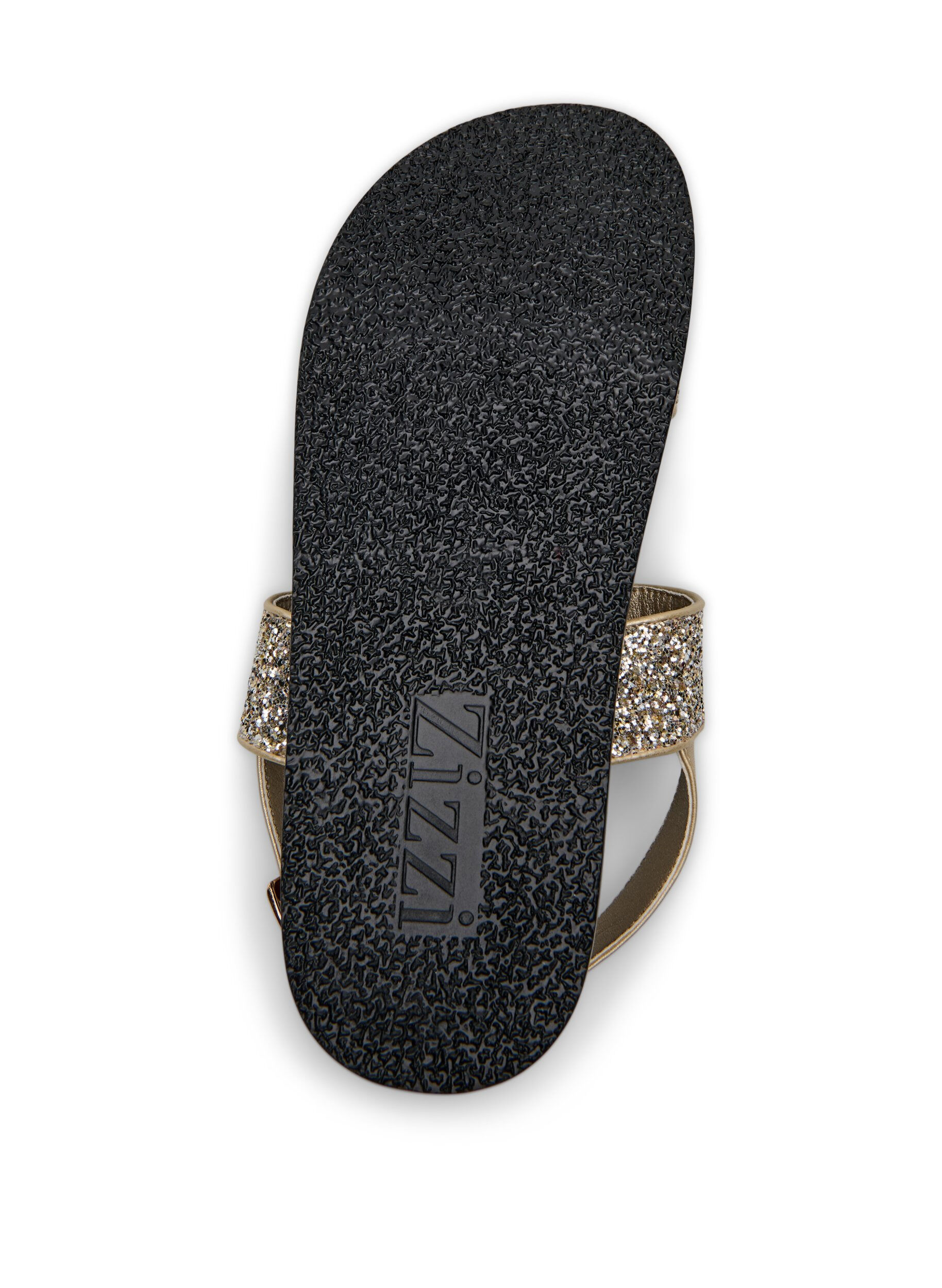 Zizzi Wide fit - Glitter sandaal met klittenbandsluiting, Goud, Packshot image number 4