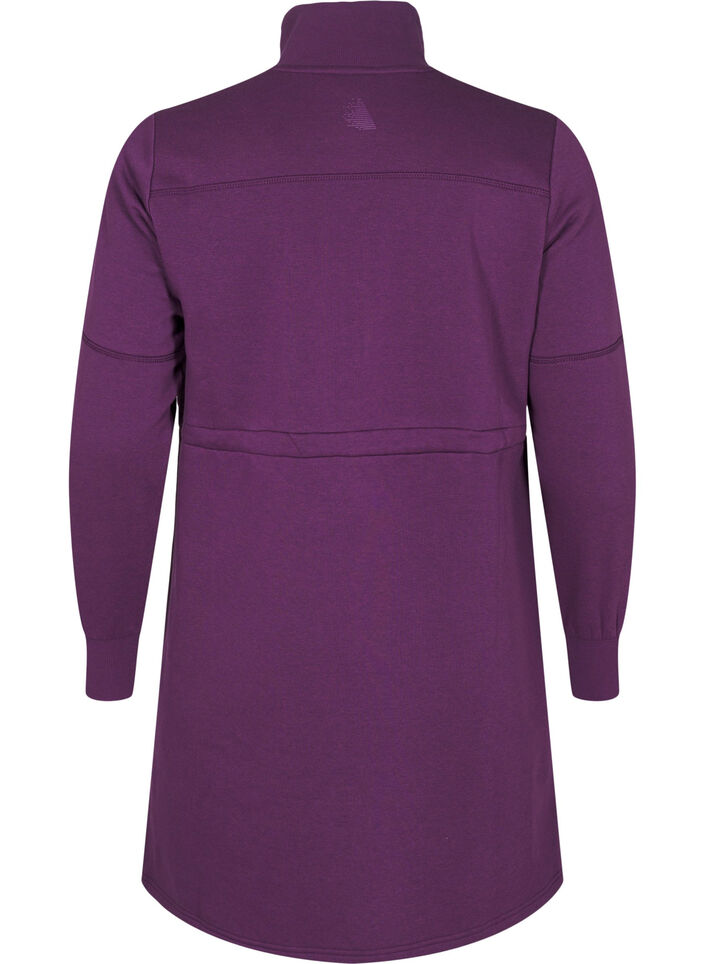 Korte sweatshirt jurk met een col en verstelbare taille, Deep Purple, Packshot image number 1
