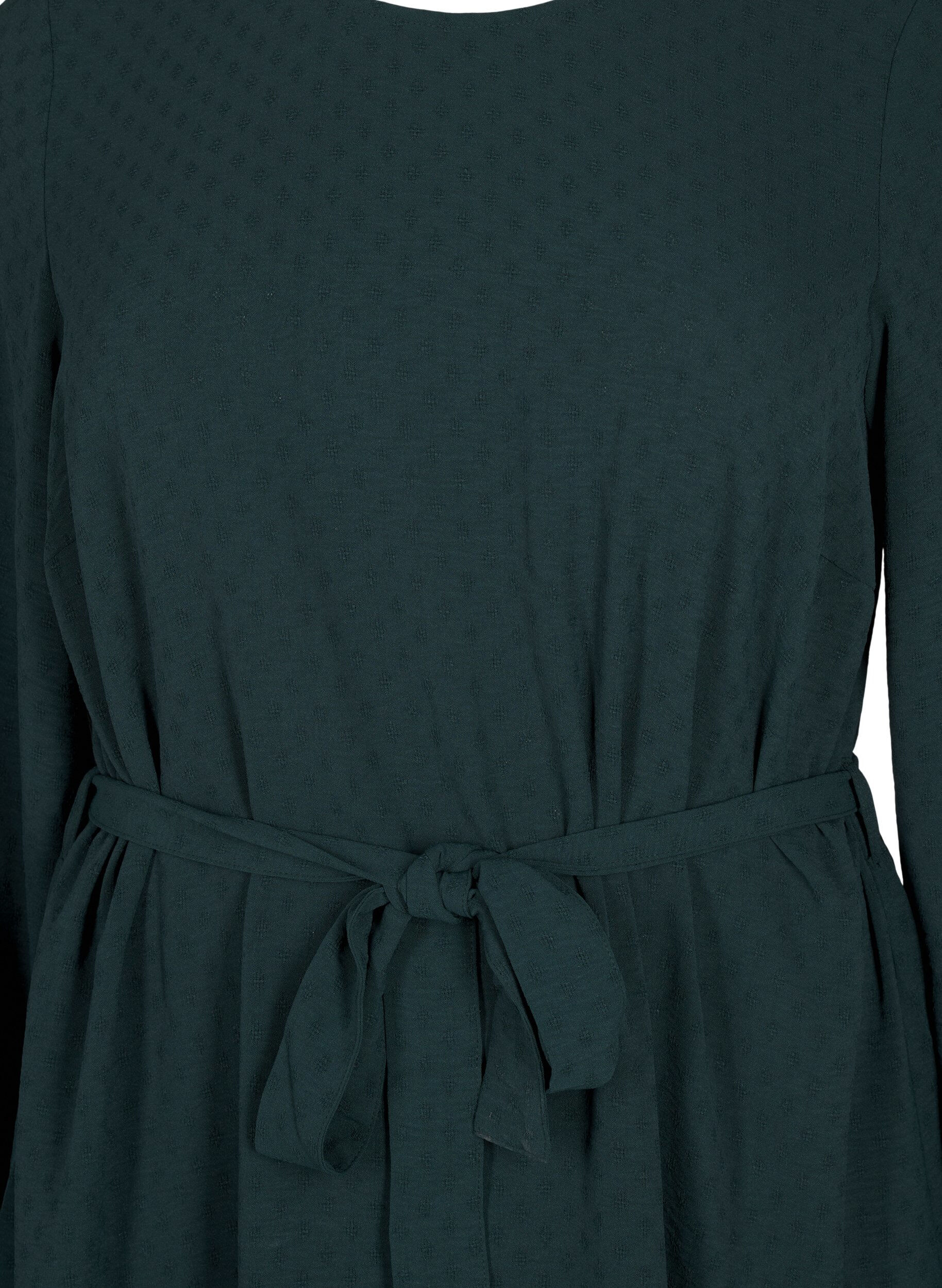 Zizzi Korte jurk van textuurstof met een strikriem, Scarab, Packshot image number 2