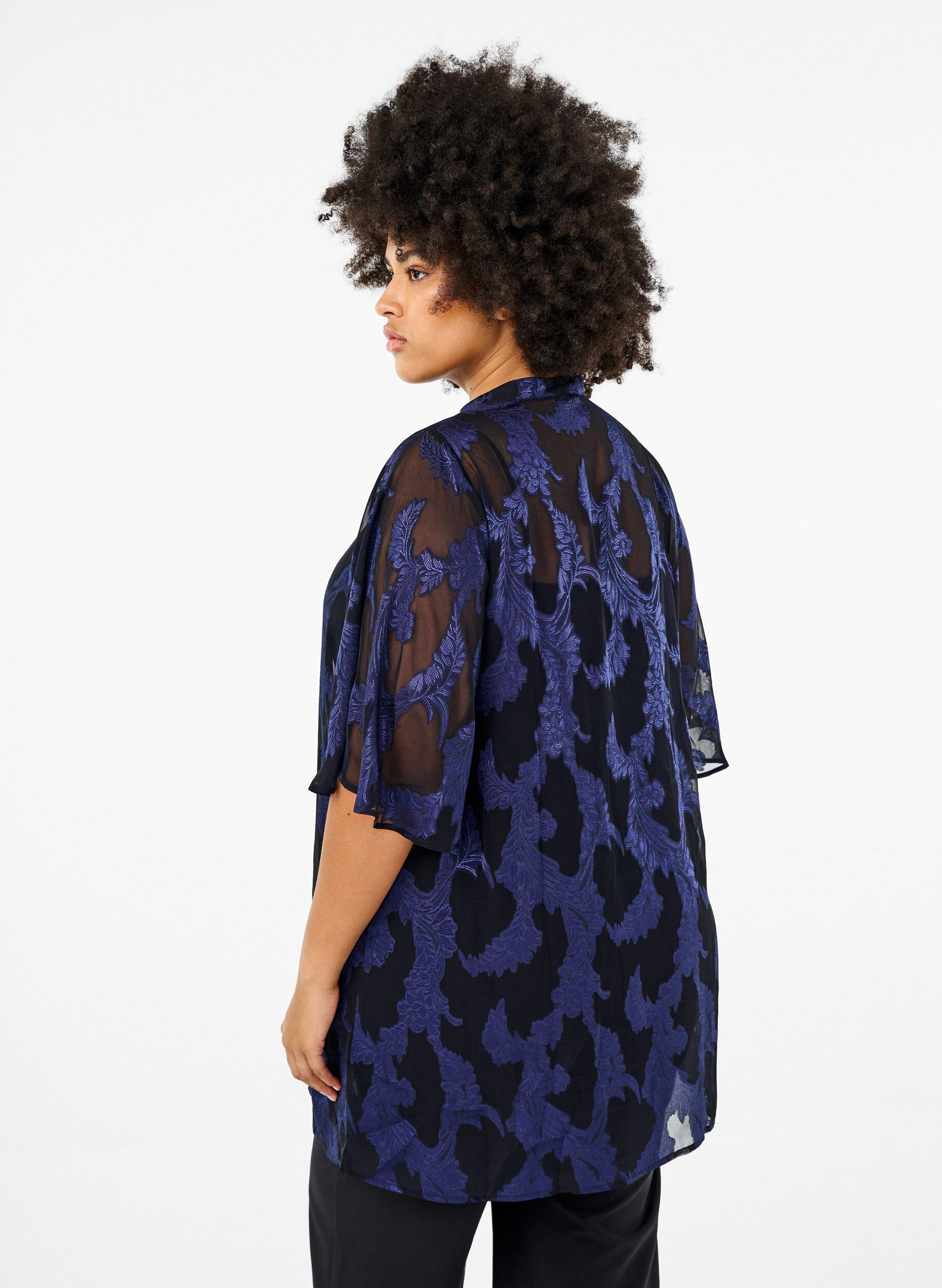 Zizzi Chiffon tuniek met jacquard patroon, Evening Blue, Model image number 1