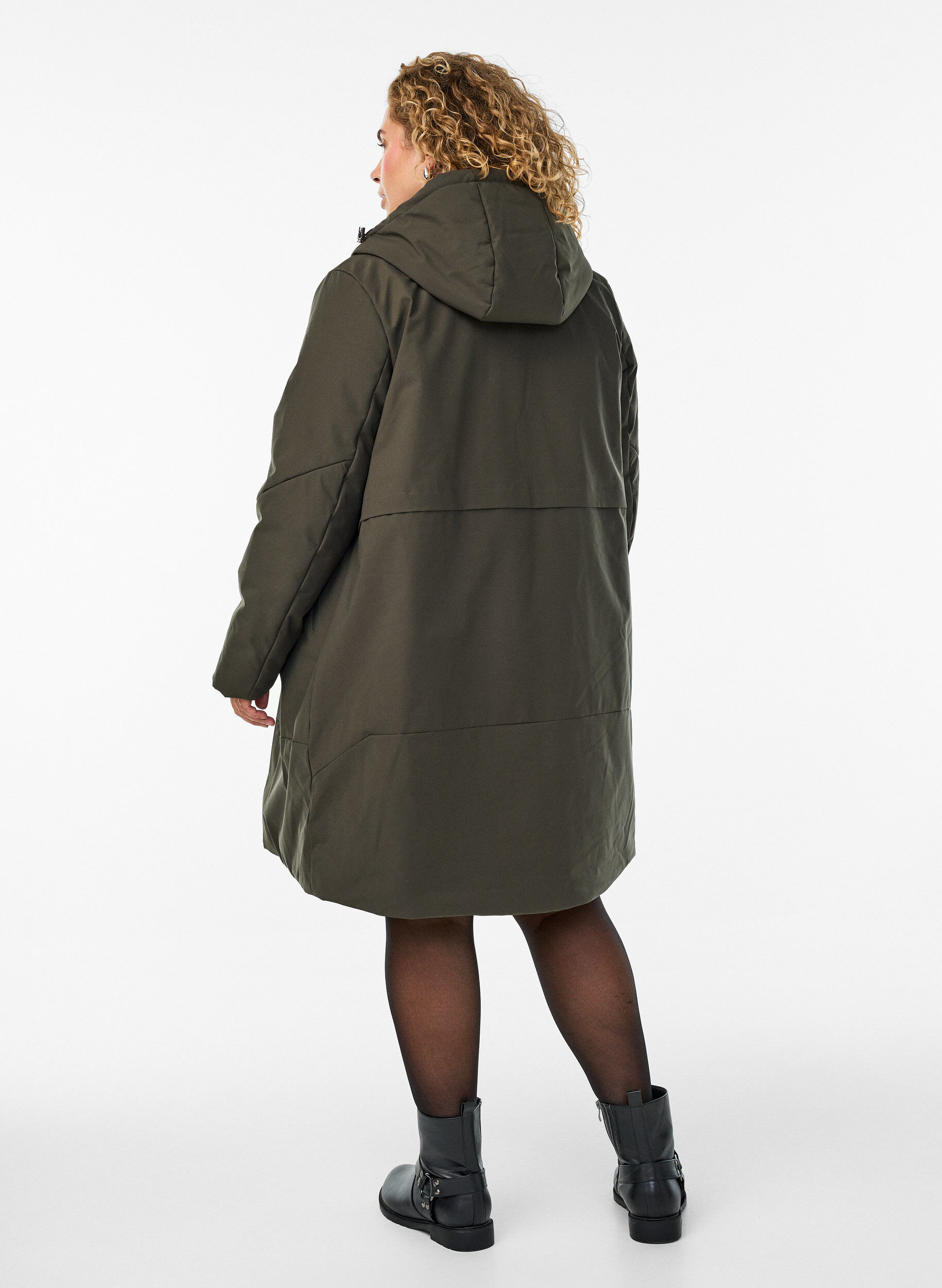 Zizzi Winterjas met verstelbare taille, Groen, Model image number 2