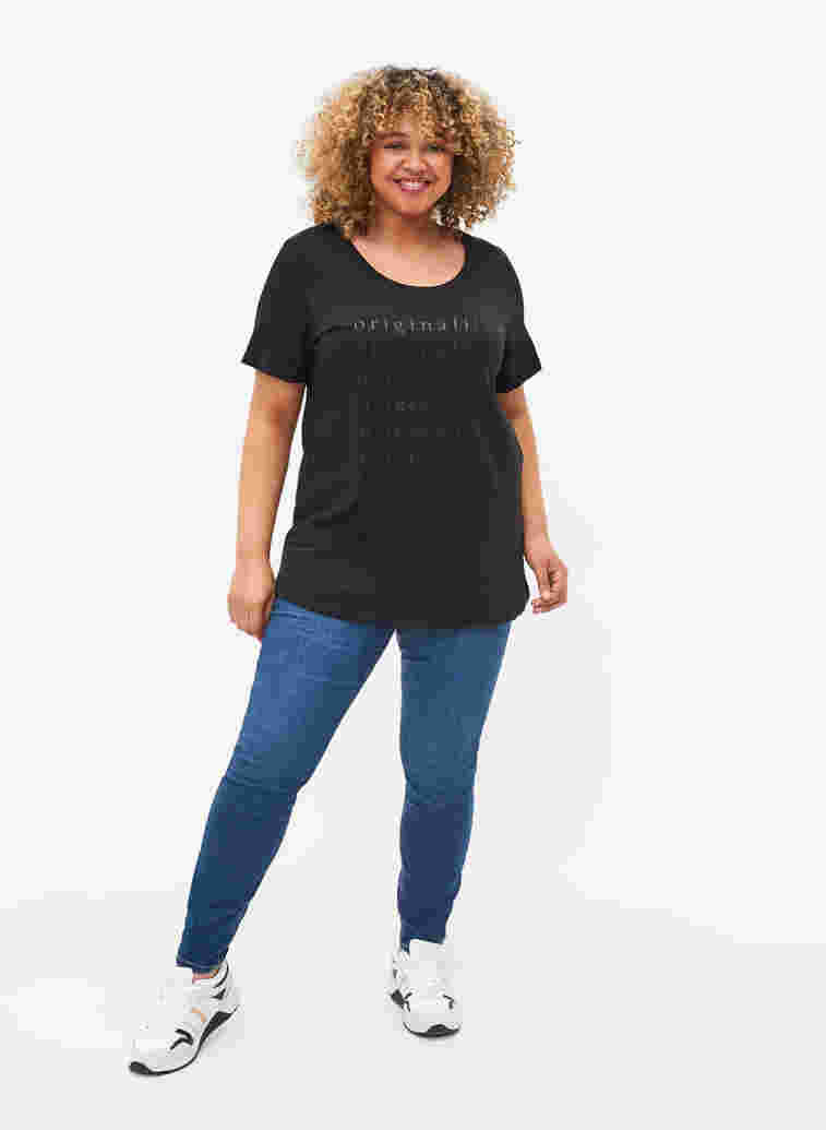 Katoenen t-shirt met tweekleurig bedrukt logo, Black Originality, Model image number 2