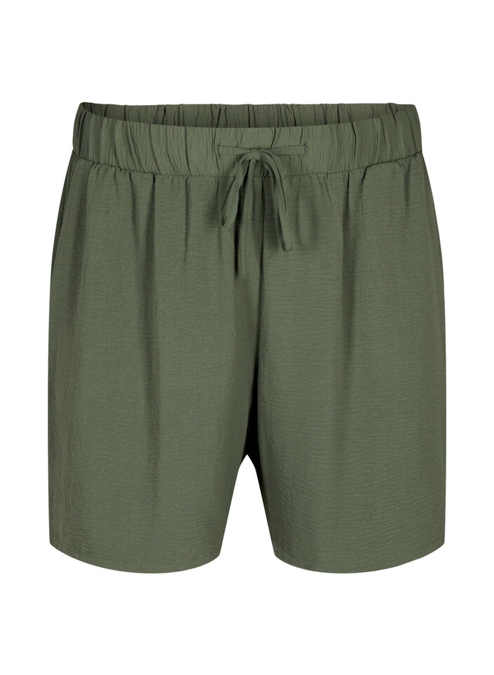 Korte broek met zakken en elastische tailleband, Groen, Packshot image number 0