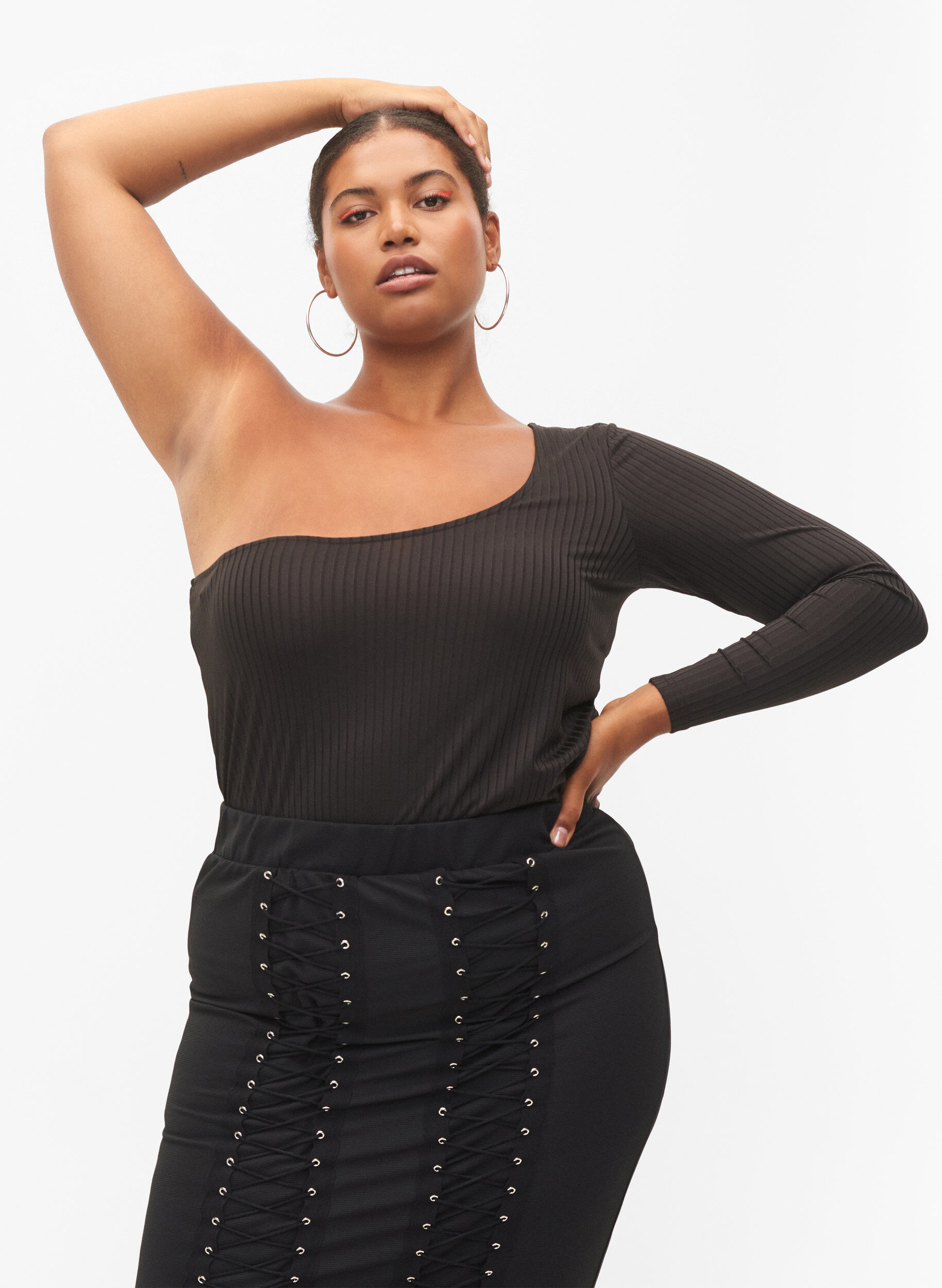 Zizzi Een-schouder blouse, Black, Model image number 0