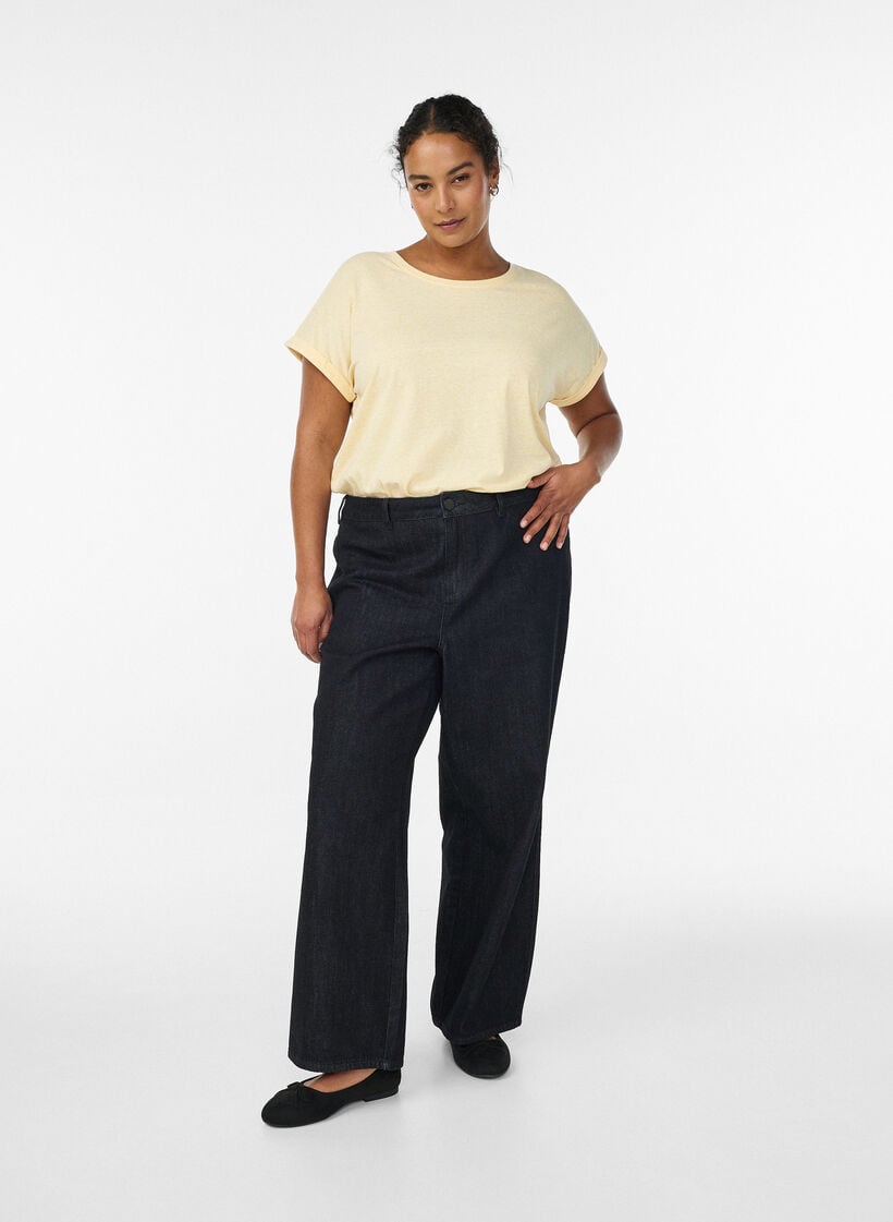 Gem&ecirc;leerd T-shirt met korte mouwen, Geel, Model image number 1