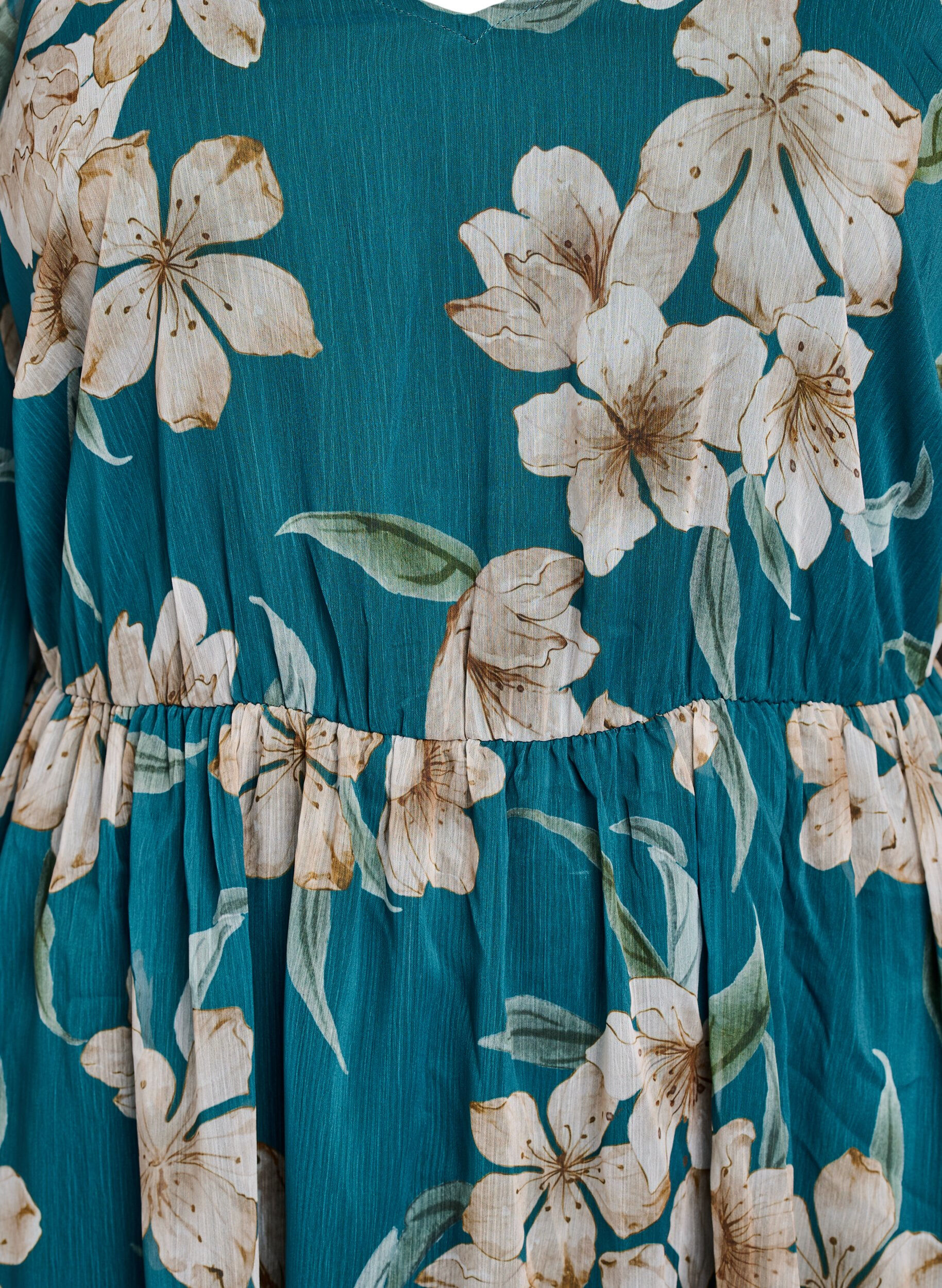 Zizzi Chiffon feestjurk met lange mouwen, Groen, Packshot image number 2