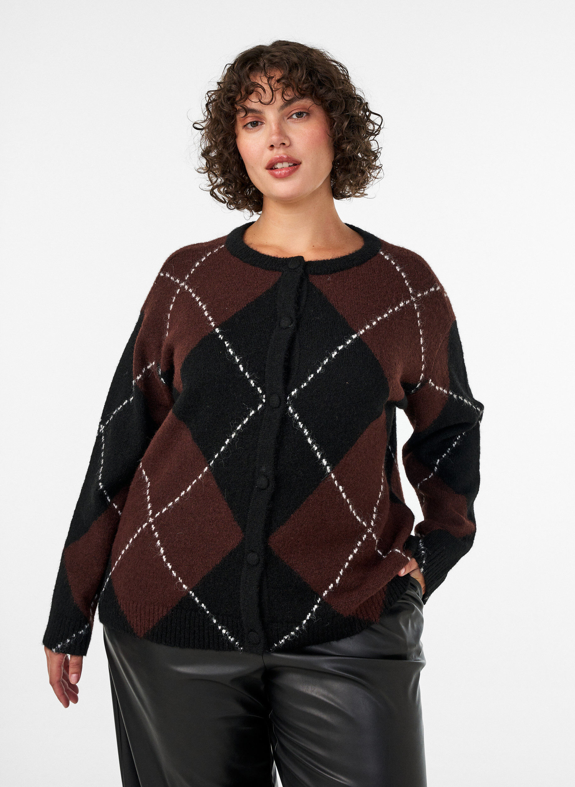 ZizziVest met argylepatroon, Zwart, Model image number 0