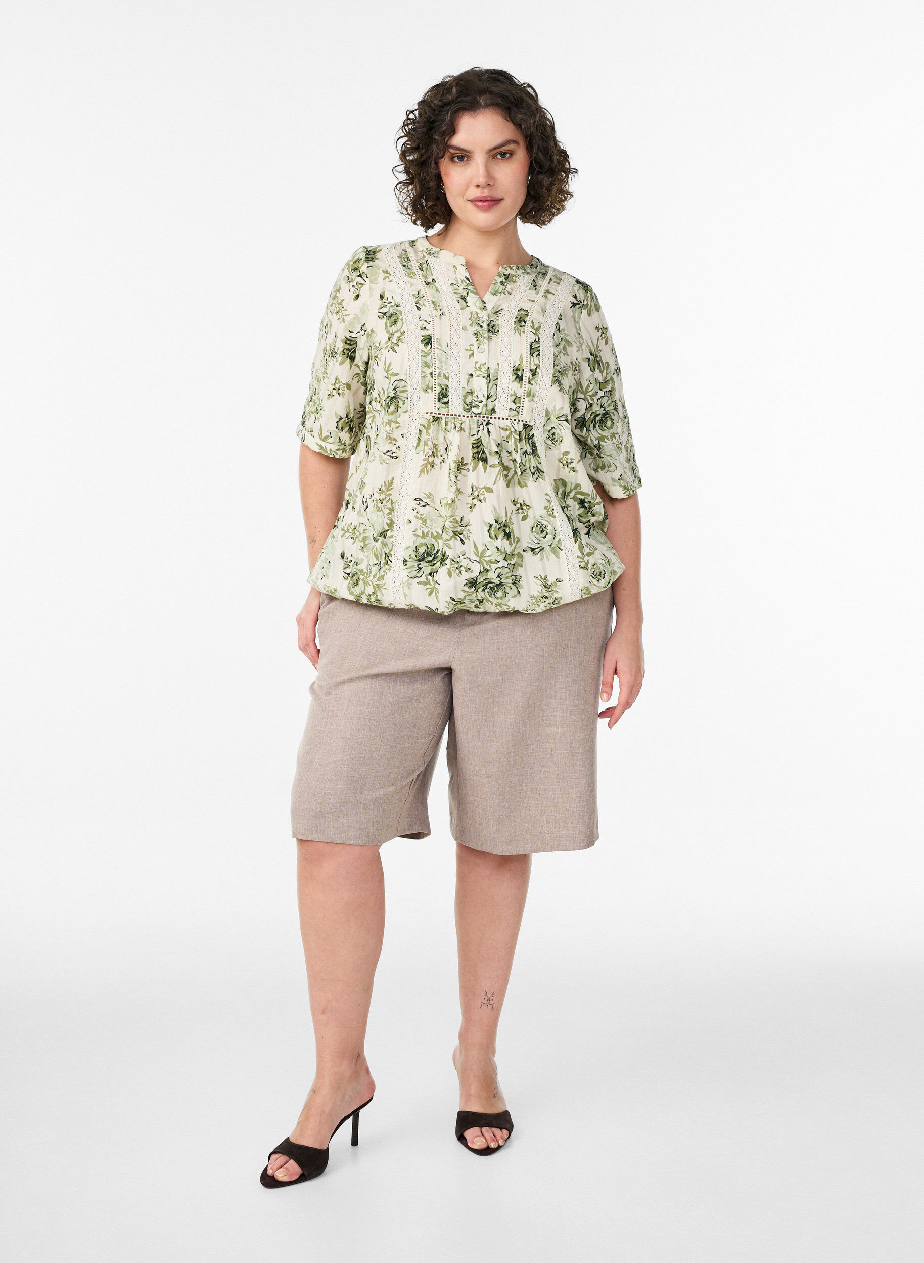ZizziBlouse met print en 1/2 mouwen, Groen, Model image number 1