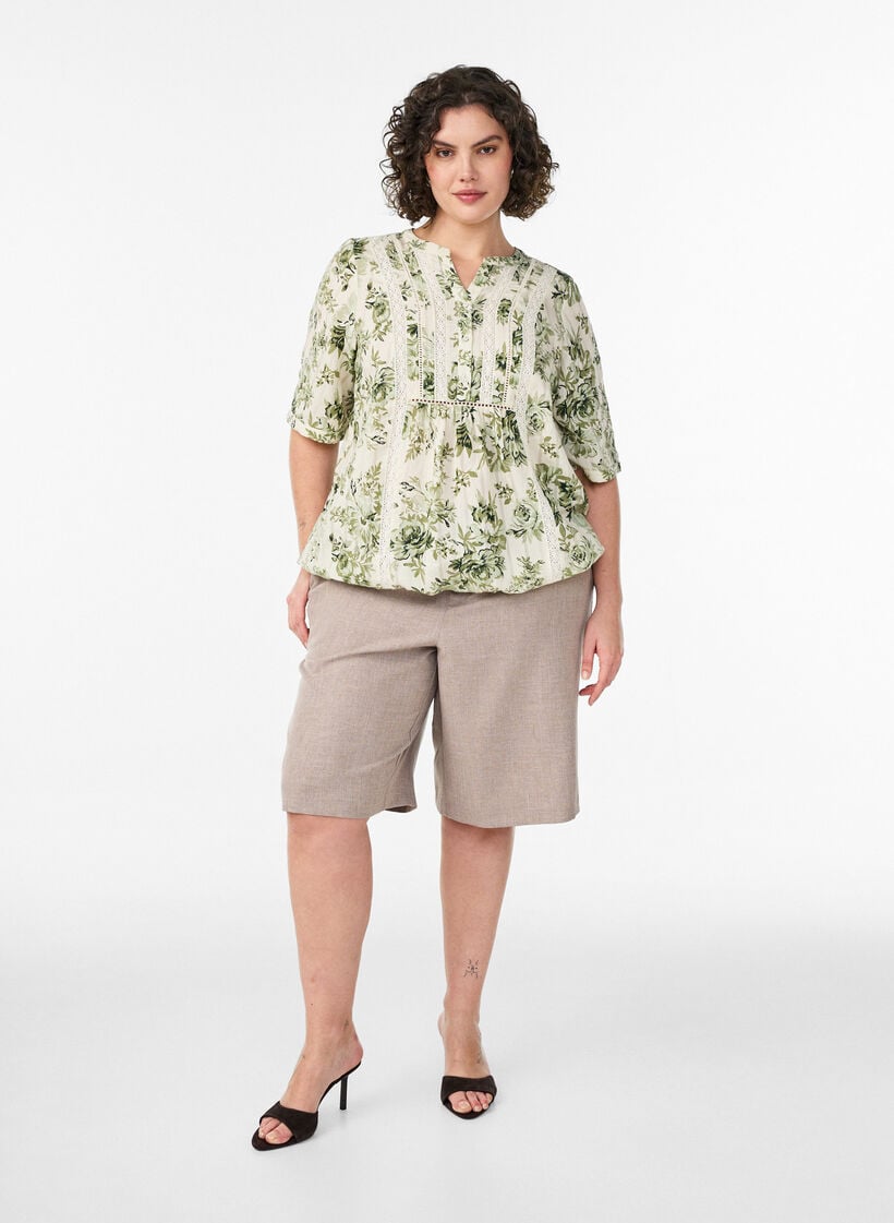 Blouse met print en 1/2 mouwen, Groen, Model image number 1
