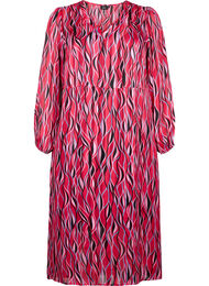 Lange mouwen midi jurk met print, Fuchsia Pink AOP