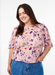 Bloemenblouse met korte mouwen en smokwerk, Roze, Model image number 0