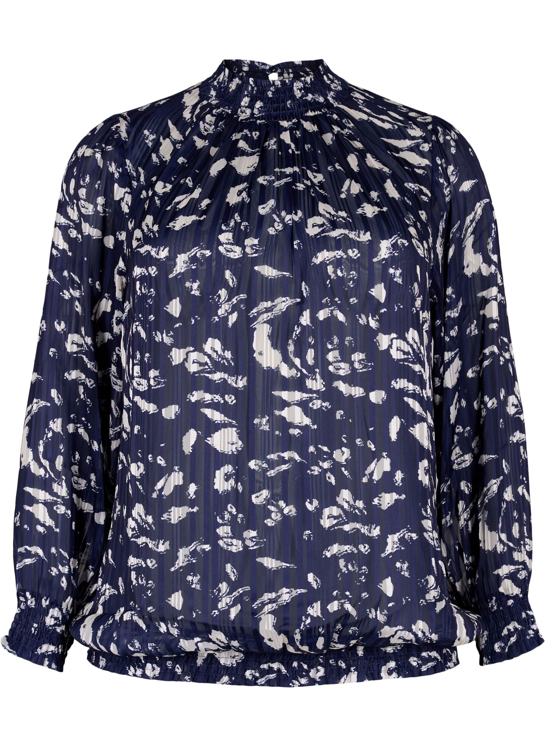 Zizzi Smok blouse met print, Blue Leaf AOP, Packshot image number 0
